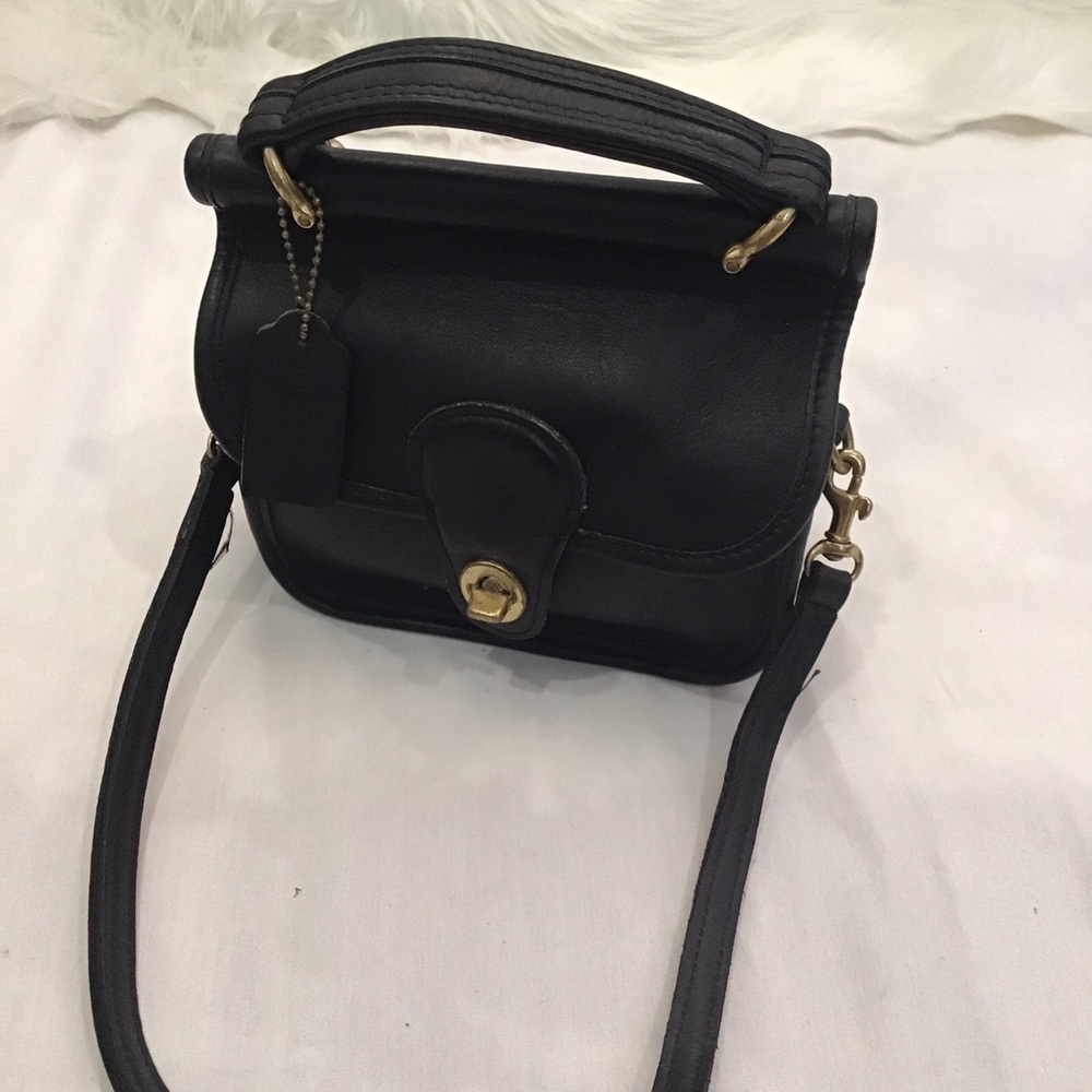Coach Black Leather Top-Handle Crossbody with Gold Hardware